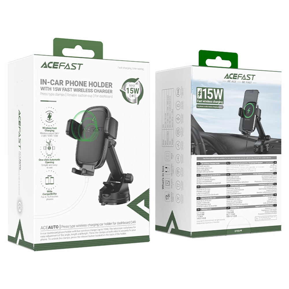 Brezžični avtomobilski polnilec Acefast D49, 15W, 1.67A, črn