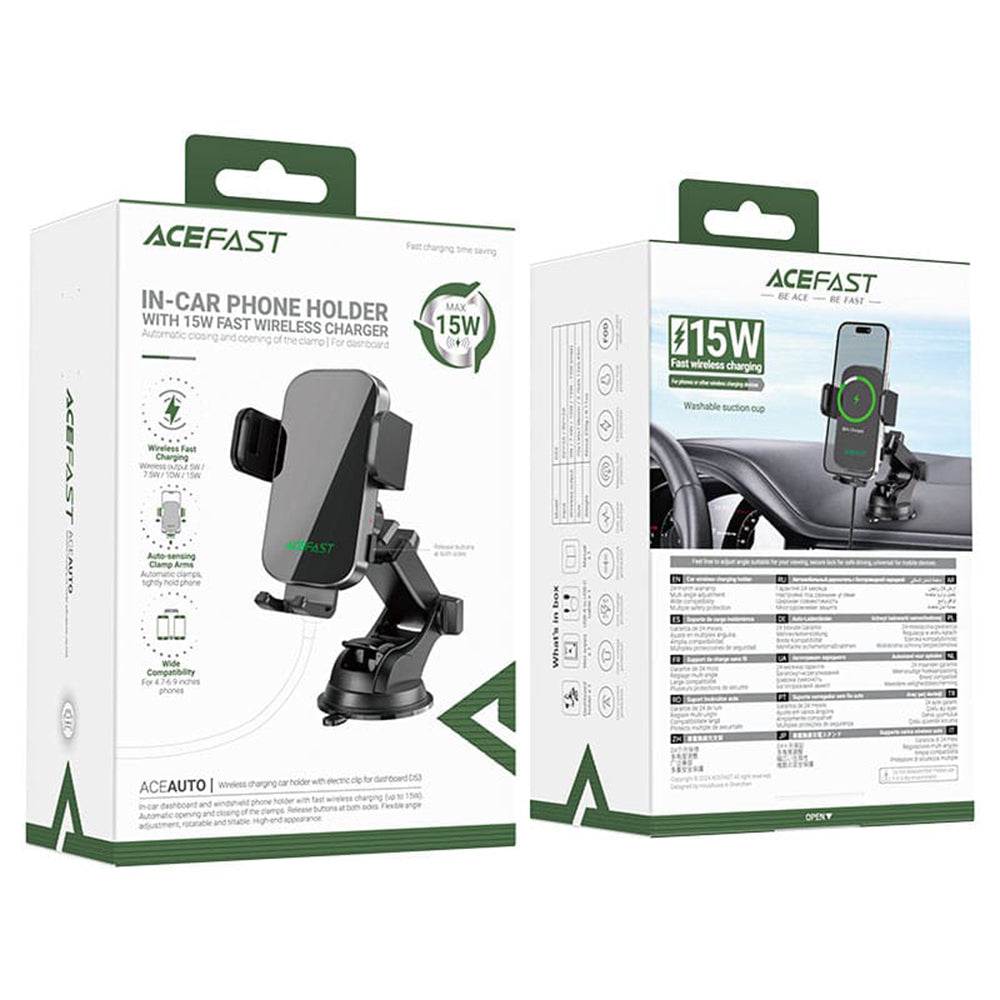 Brezžični avtomobilski polnilec Acefast D53, 15W, 1.67A, črn