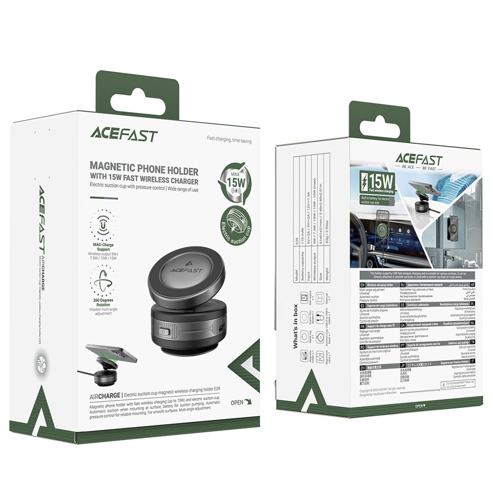 Brezžični avtomobilski polnilec Acefast E29, 15W, 1.67A, Siv