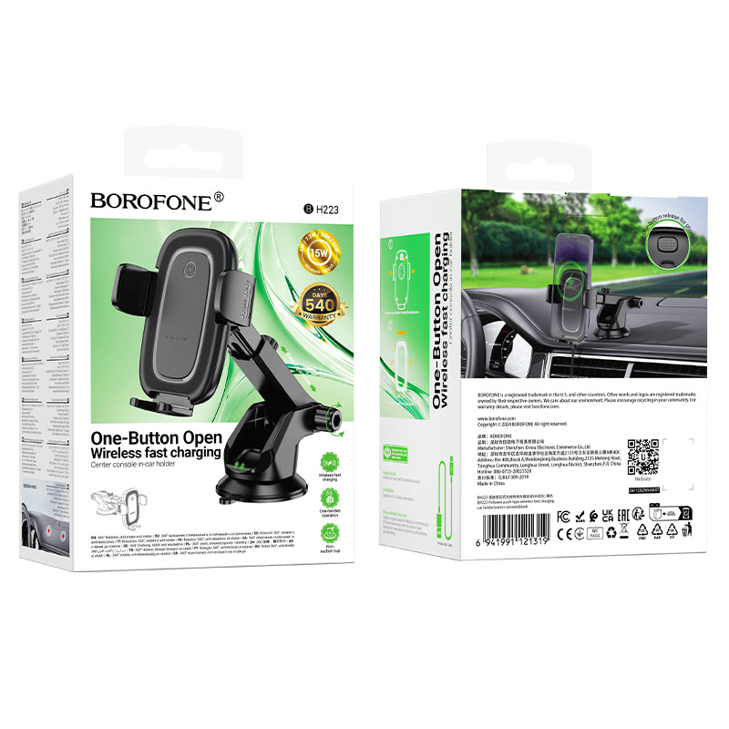 Brezžični avtomobilski polnilec Borofone BH223 Follower, 15W, 1.67A, črn