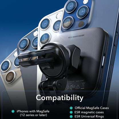 Brezžični avtomobilski polnilec ESR HaloLock Vent, 15W, 1.67A, črn