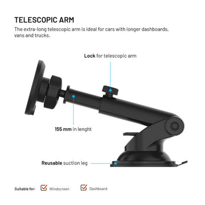 Brezžični avtomobilski polnilec Fixed MagRound 2 XL, 15W, 1.67A, črn