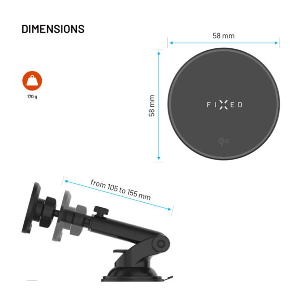 Brezžični avtomobilski polnilec Fixed MagRound 2 XL, 15W, 1.67A, črn