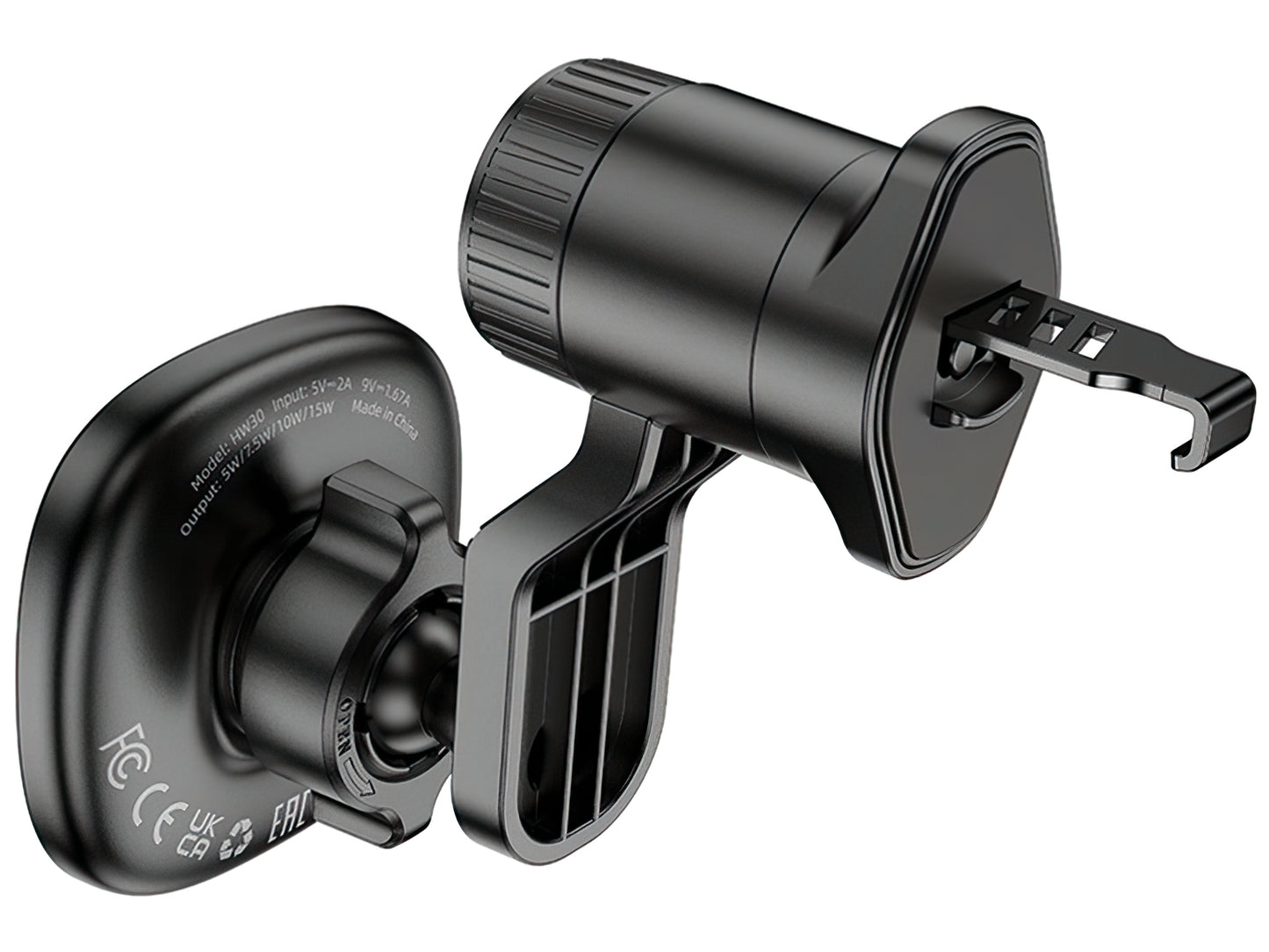 Brezžični avtomobilski polnilec HOCO HW30, 15W, 1.67A, črn