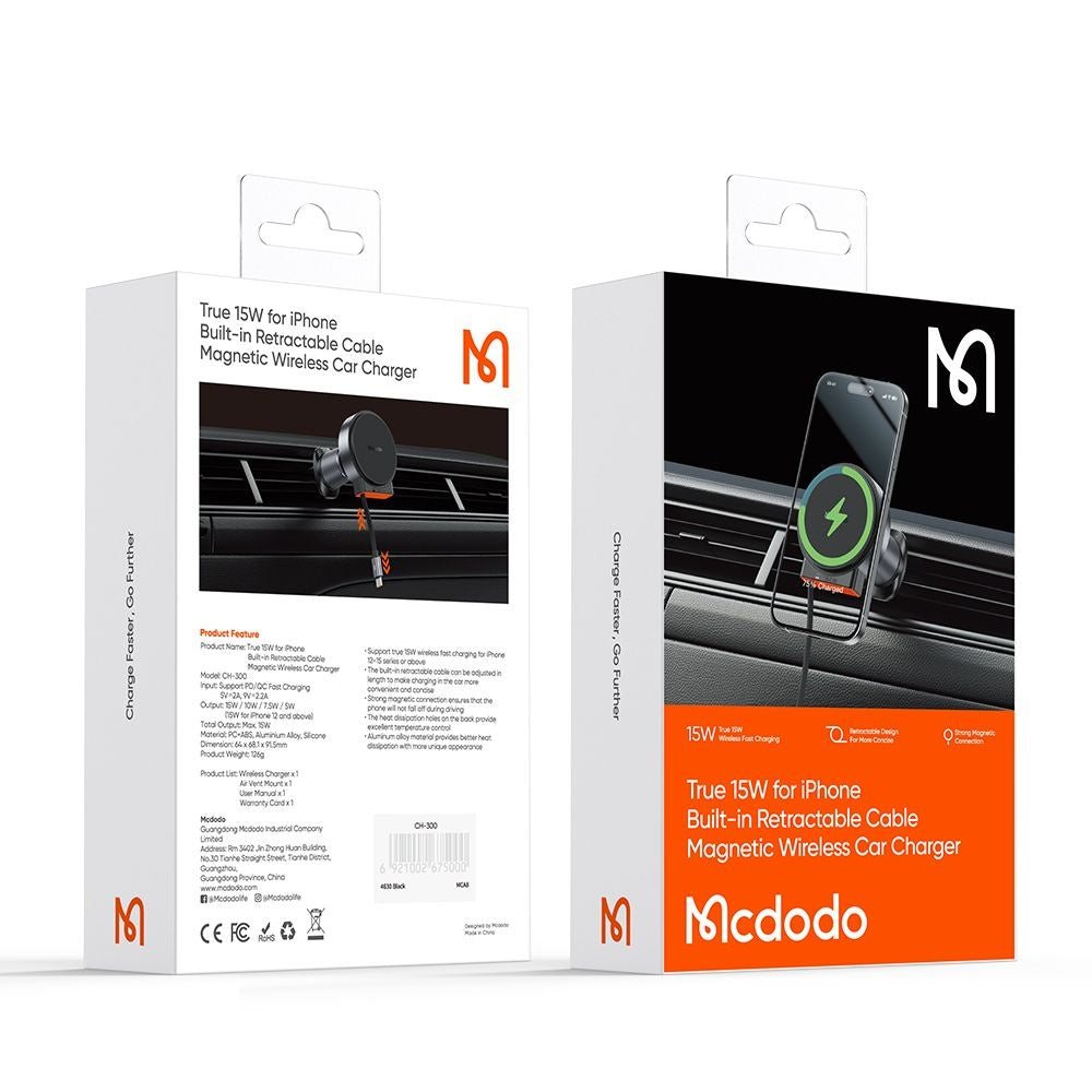Brezžični avtomobilski polnilec McDodo CH-3000, 15W, 1.67A, črn