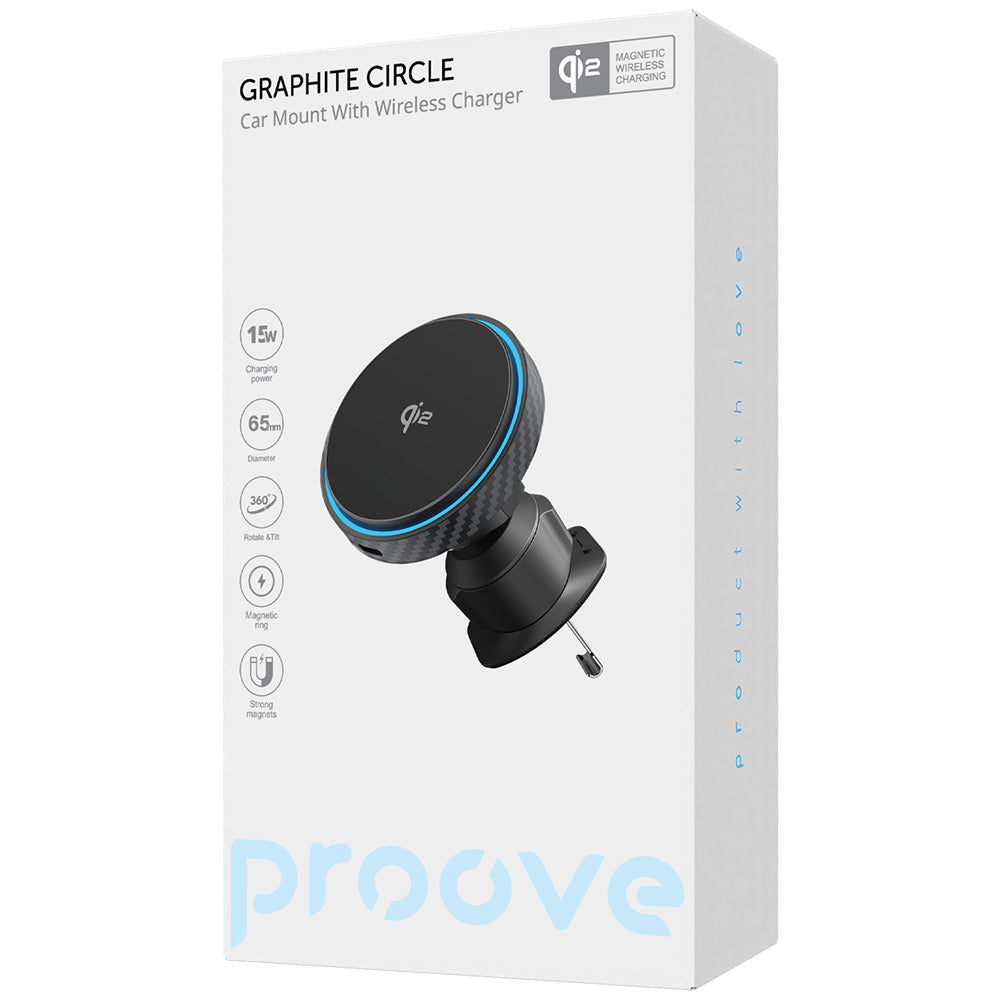 Brezžični avtomobilski polnilec Proove Graphite Circle, 15W, 1.67A, Črn WHGC15010001