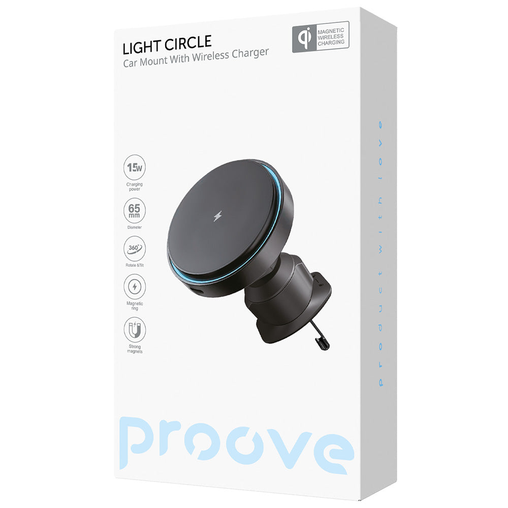 Brezžični avtomobilski polnilec Proove Light Circle, 15W, 1.67A, Črn WHLC15010001