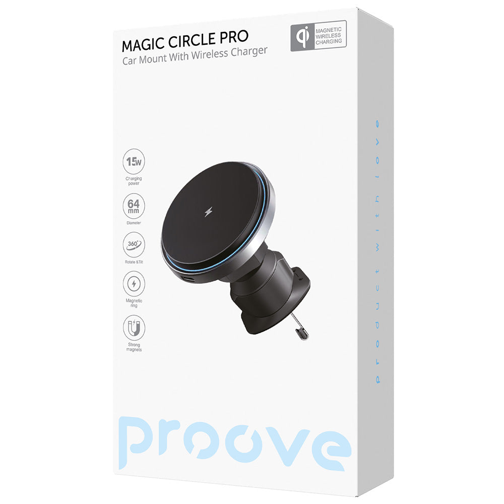 Brezžični avtomobilski polnilec Proove Magic Circle Pro, 15W, 1.67A, črn WHMP15010001