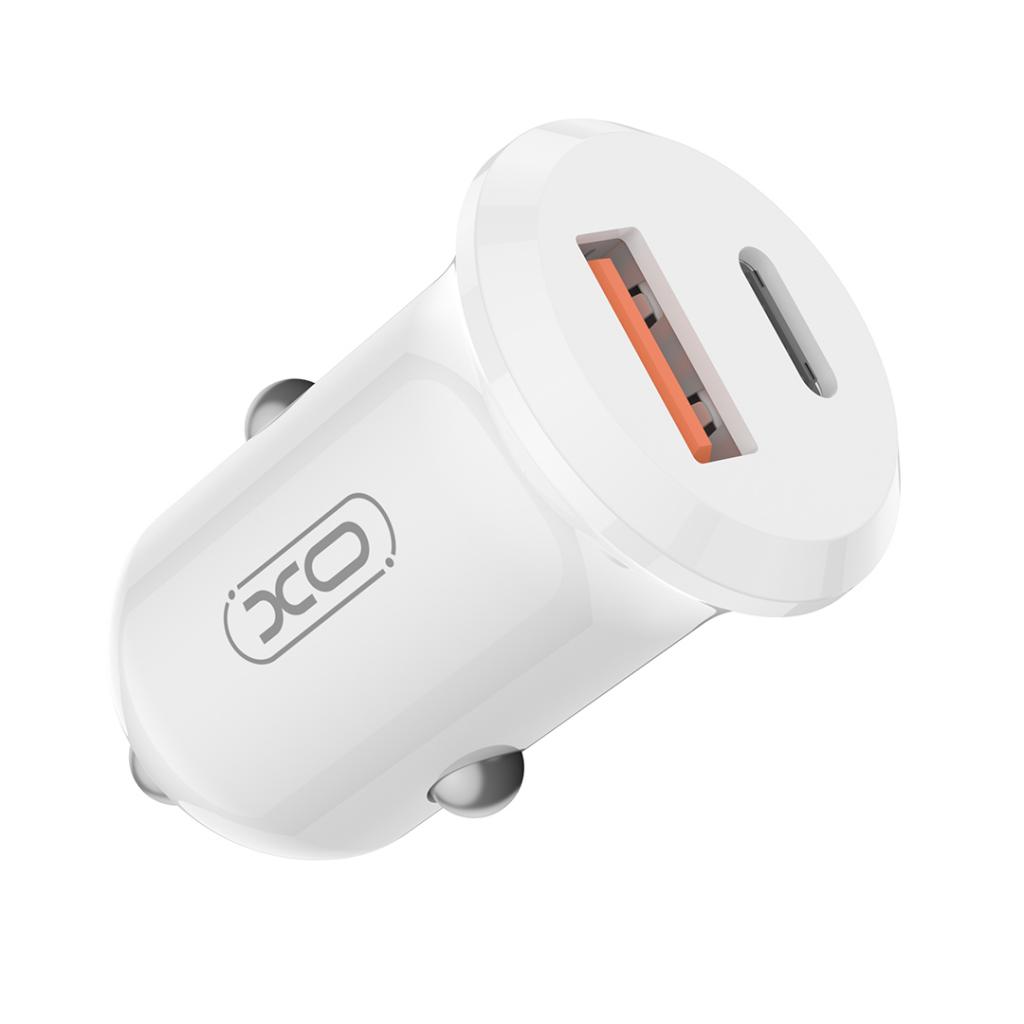 Avtomobilski polnilec XO Design CC69, 30W, 3A, 1 x USB-A - 1 x USB-C, Bel