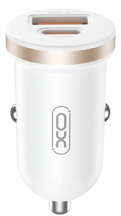 Avtomobilski polnilec XO Design CC56, 30W, 3A, 1 x USB-A - 1 x USB-C, Bel