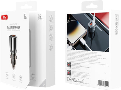 Avtomobilski polnilec XO Design CC58, 95W, 3.25A, 1 x USB-A - 1 x USB-C, črn