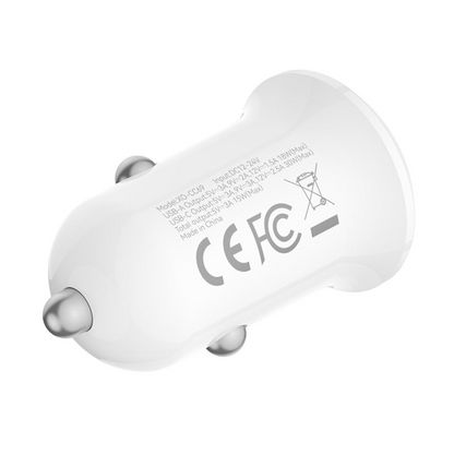 Avtomobilski polnilec XO Design CC69, 30W, 3A, 1 x USB-A - 1 x USB-C, Bel