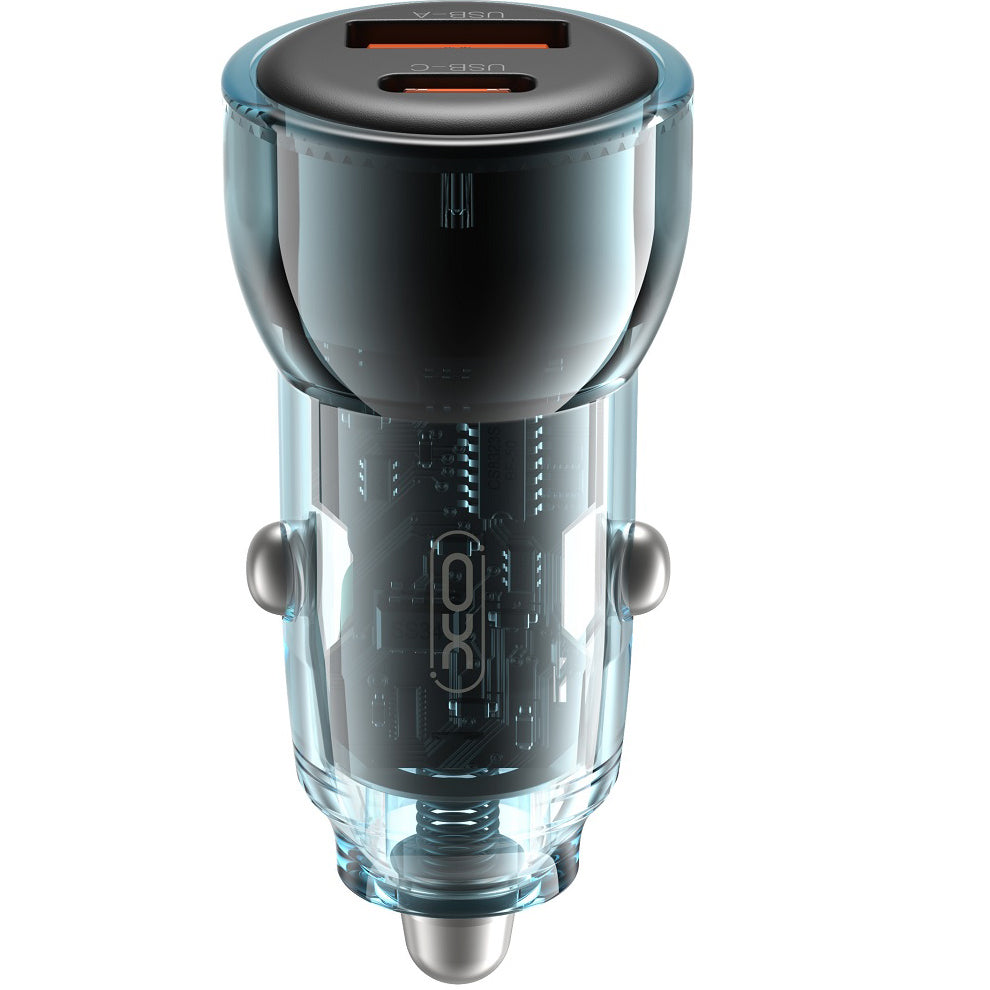 Avtomobilski polnilec XO Design CC60, 60W, 3A, 1 x USB-A - 1 x USB-C, Modra