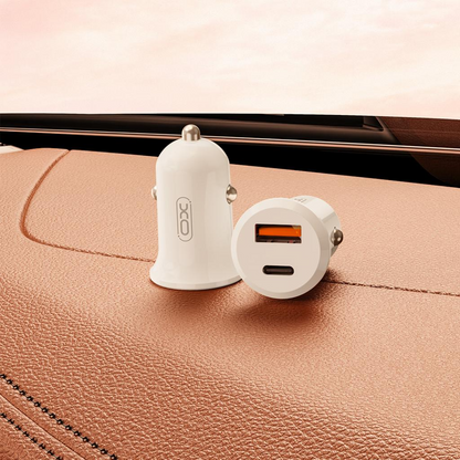 Avtomobilski polnilec XO Design CC69, 30W, 3A, 1 x USB-A - 1 x USB-C, Bel