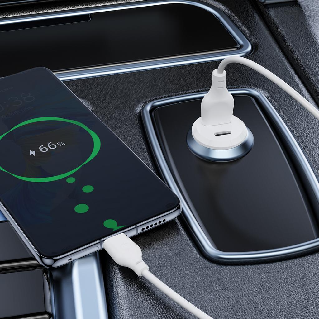 Avtomobilski polnilec XO Design CC69, 30W, 3A, 1 x USB-A - 1 x USB-C, Bel