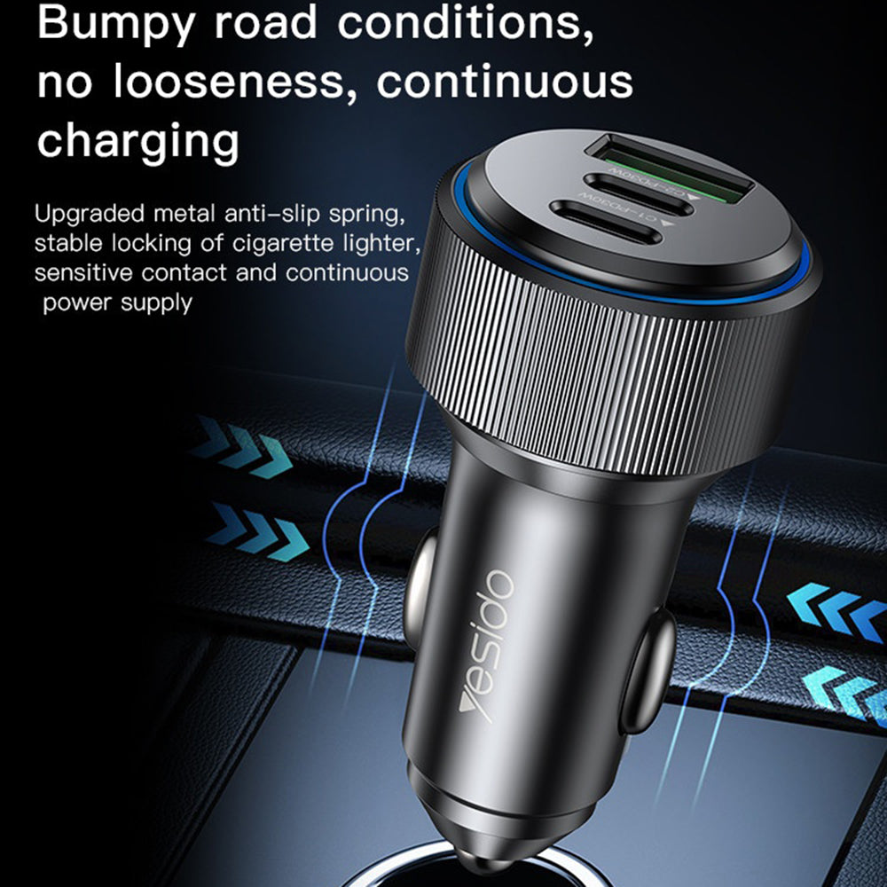 Avtomobilski polnilec Yesido Y50, 60W, 3A, 1 x USB-A - 2 x USB-C, črn