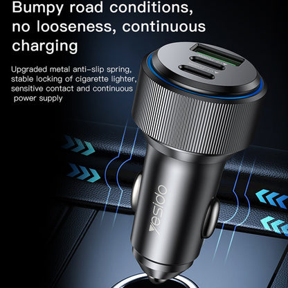 Avtomobilski polnilec Yesido Y50, 60W, 3A, 1 x USB-A - 2 x USB-C, črn
