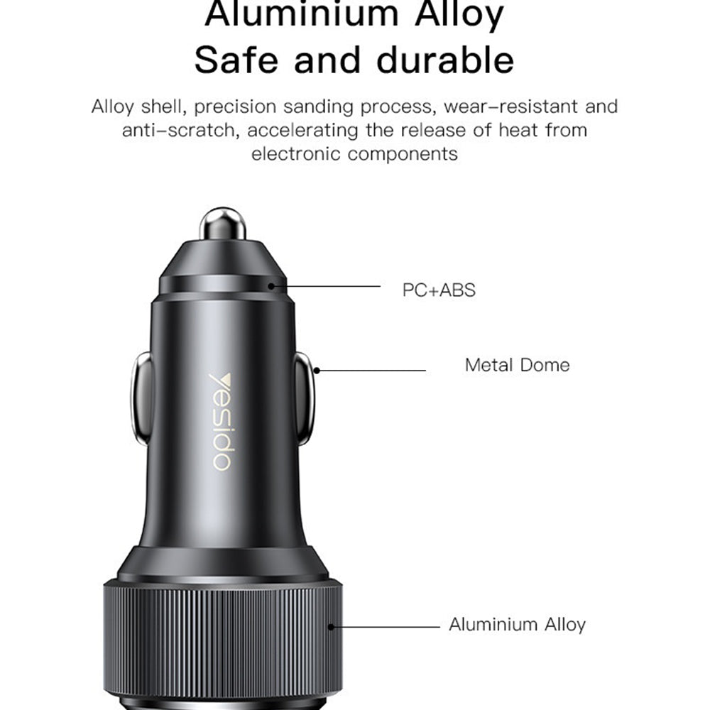 Avtomobilski polnilec Yesido Y50, 60W, 3A, 1 x USB-A - 2 x USB-C, črn