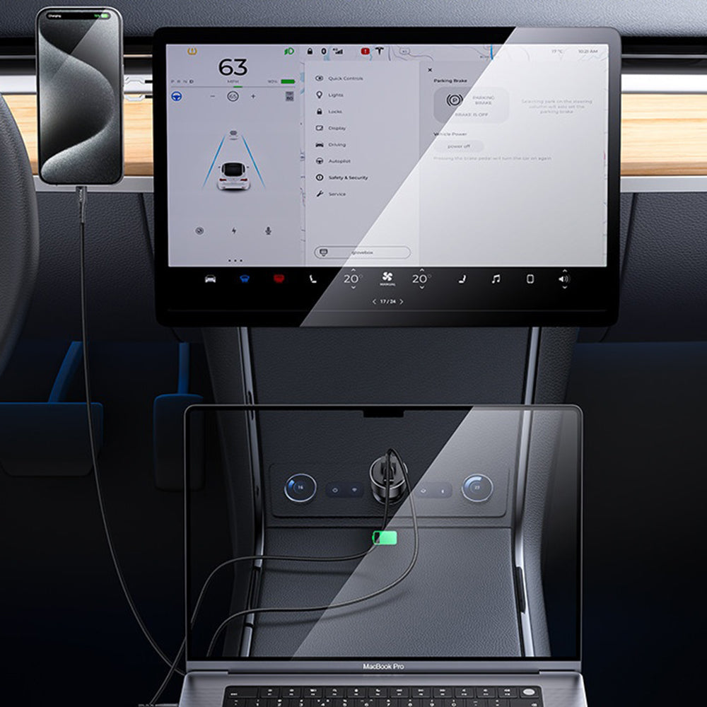 Avtomobilski polnilec Yesido Y65, 100W, 5A, 1 x USB-A - 1 x USB-C, črn