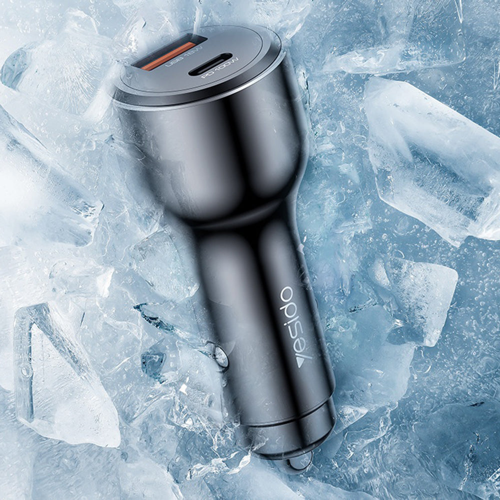 Avtomobilski polnilec Yesido Y65, 100W, 5A, 1 x USB-A - 1 x USB-C, črn