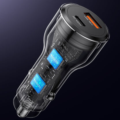 Avtomobilski polnilec Yesido Y65, 100W, 5A, 1 x USB-A - 1 x USB-C, črn