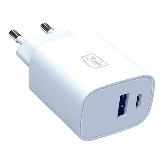 Omrežni polnilec 3MK FlowPower, 30W, 1 x USB-A - 1 x USB-C, bel