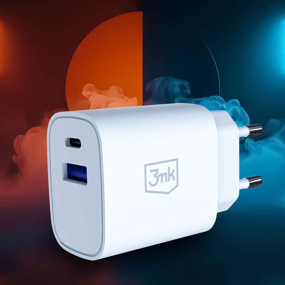 Omrežni polnilec 3MK FlowPower, 30W, 1 x USB-A - 1 x USB-C, bel