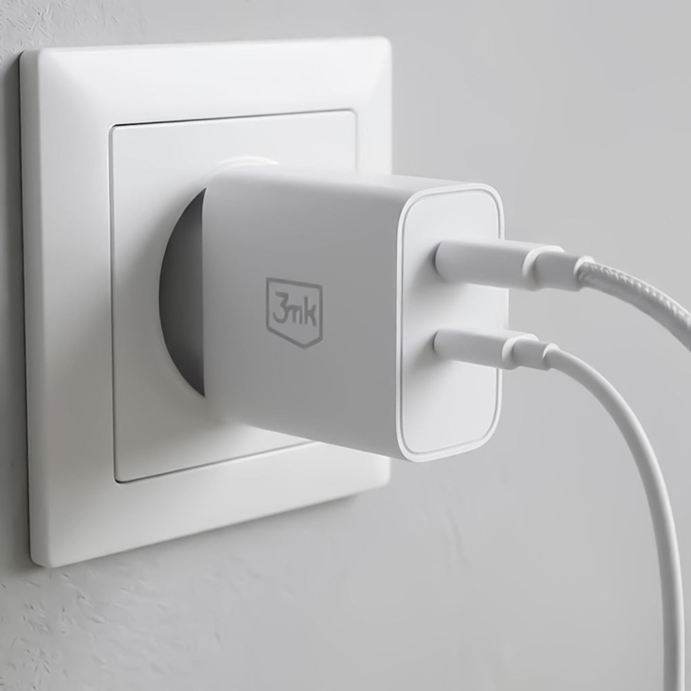 Omrežni polnilec 3MK FlowPower, 45W, 1 x USB-A - 1 x USB-C, bel