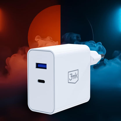 Omrežni polnilec 3MK FlowPower, 45W, 1 x USB-A - 1 x USB-C, bel