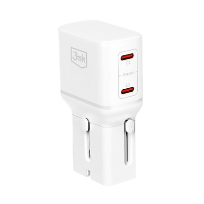 Omrežni polnilec 3MK Globe Travel, 45W, 3A, 2 x USB-C, bel
