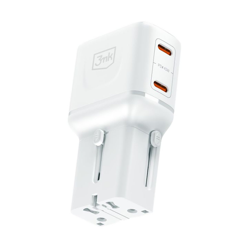 Omrežni polnilec 3MK Globe Travel, 45W, 3A, 2 x USB-C, bel