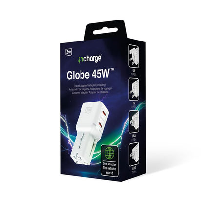 Omrežni polnilec 3MK Globe Travel, 45W, 3A, 2 x USB-C, bel