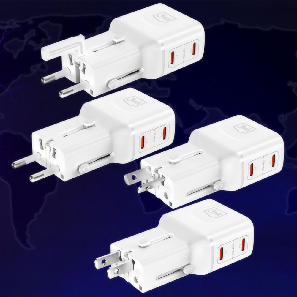 Omrežni polnilec 3MK Globe Travel, 45W, 3A, 2 x USB-C, bel