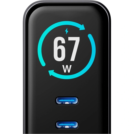 Omrežni polnilec 3MK InCharge Lumin Display, 67W, 5A, 1 x USB-A - 2 x USB-C, Črn