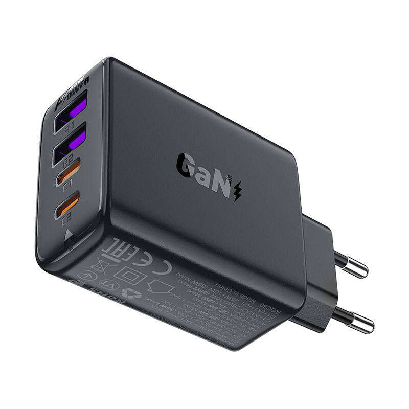 Omrežni polnilec Acefast A61, 45W, 3A, 2 x USB-A - 2 x USB-C, Črn