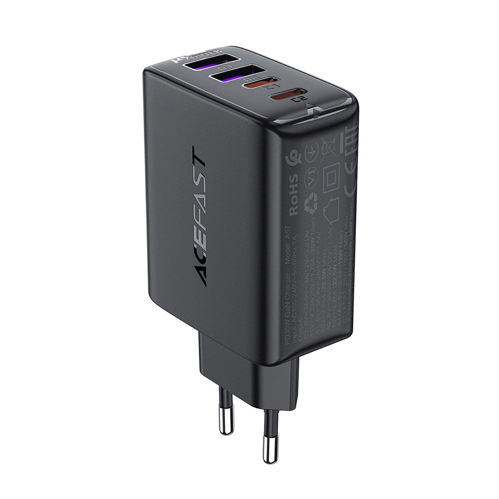 Omrežni polnilec Acefast A61, 45W, 3A, 2 x USB-A - 2 x USB-C, Črn