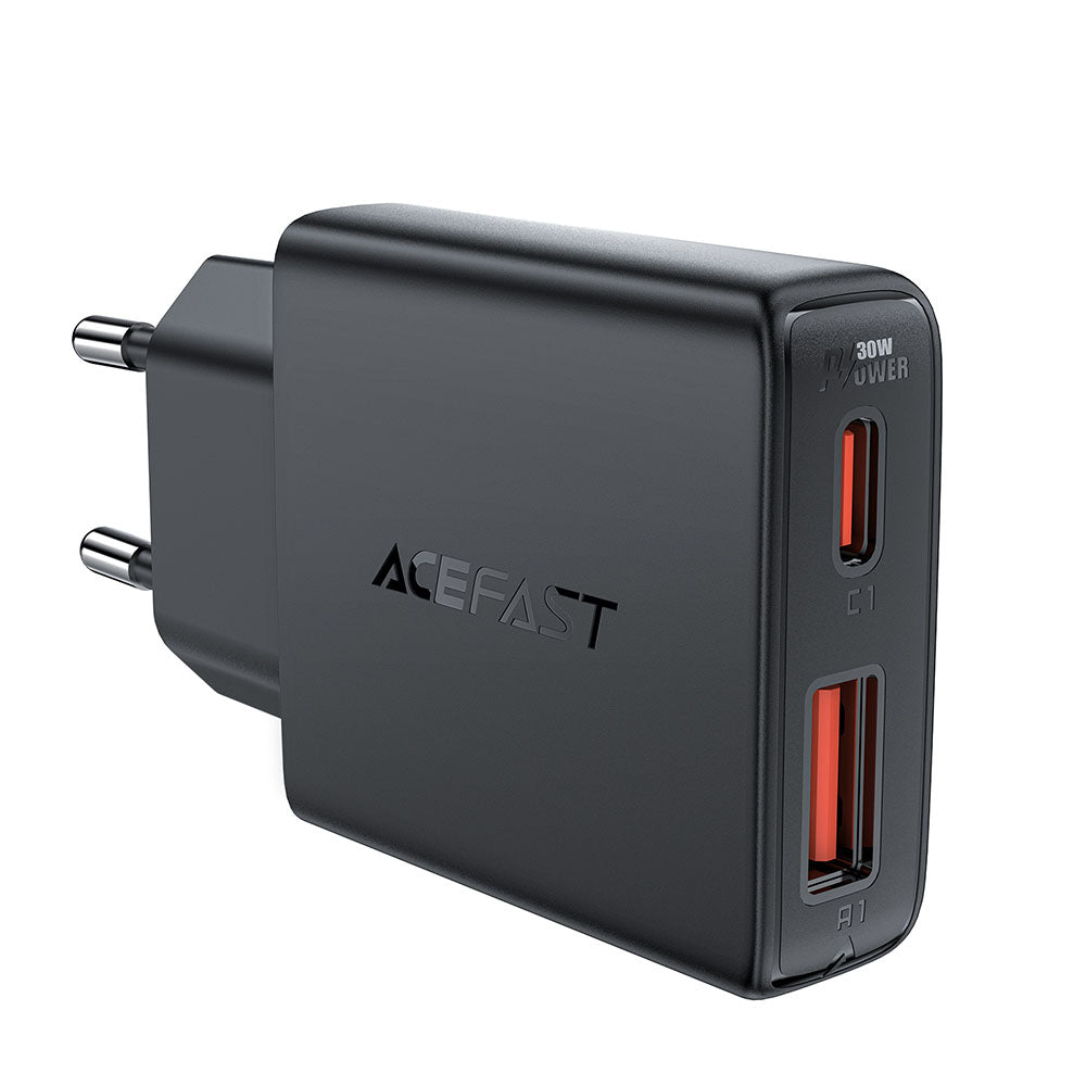 Polnilnik Acefast A69, 30W, 3A, 1 x USB-A - 1 x USB-C, črn