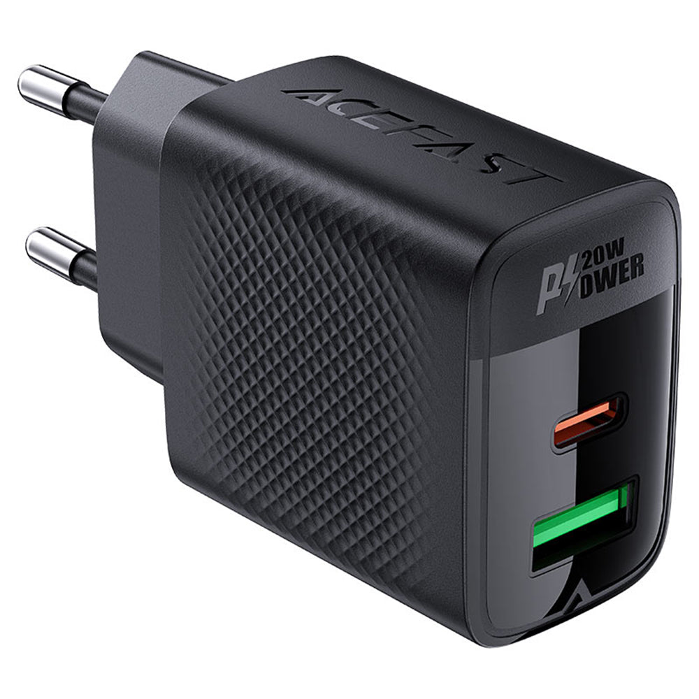 Polnilnik Acefast A78, 20W, 3A, 1 x USB-A - 1 x USB-C, črn