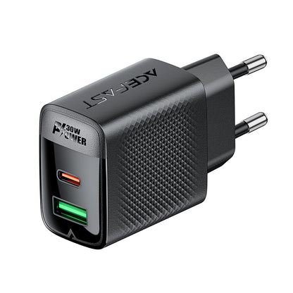 Polnilnik Acefast A98, 30W, 3A, 1 x USB-A - 1 x USB-C, črn