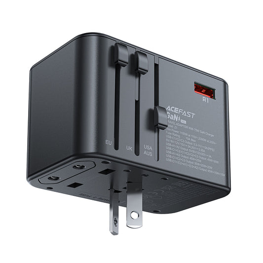 Polnilnik Acefast Travel Z1, 75W, 3.35A, 2 x USB-A - 3 x USB-C, črn