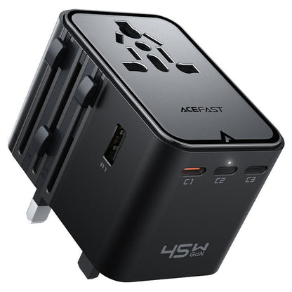 Polnilnik Acefast Z8 Travel, 45W, 3A, 2 x USB-A - 3 x USB-C, črn