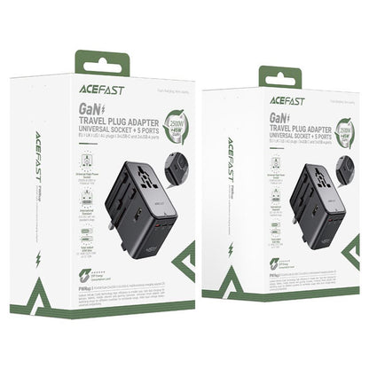Polnilnik Acefast Z8 Travel, 45W, 3A, 2 x USB-A - 3 x USB-C, črn