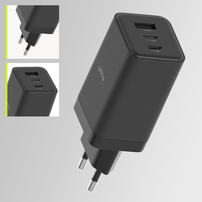 Allity Network Charger. ATC-01-65WACC Fast, 65W, 3.25A, 1 x USB-A - 2 x USB-C, Black