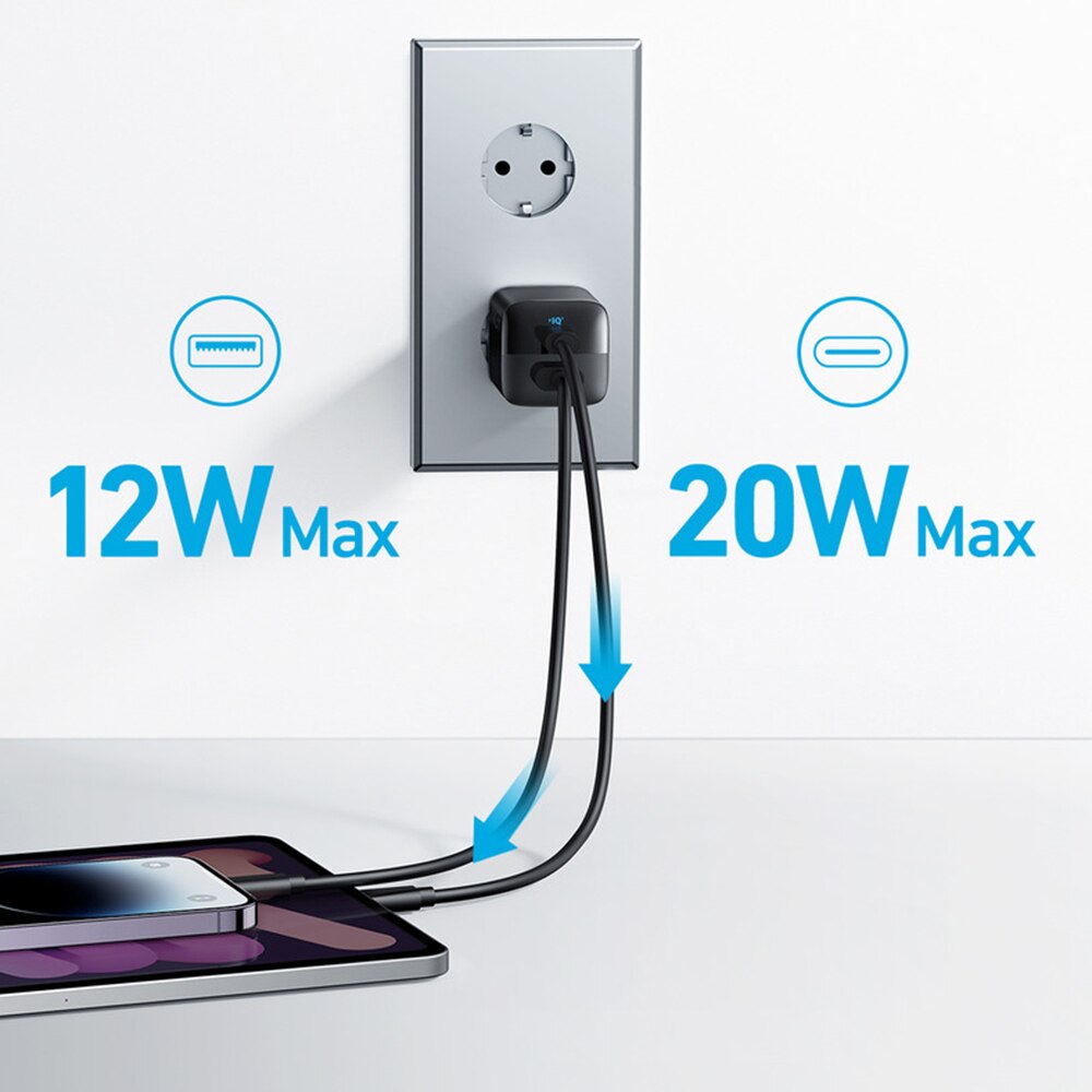 Anker 323 omrežni polnilnik, 33 W, 3A, 1 x USB-A - 1 x USB-C, črn A2331G11 