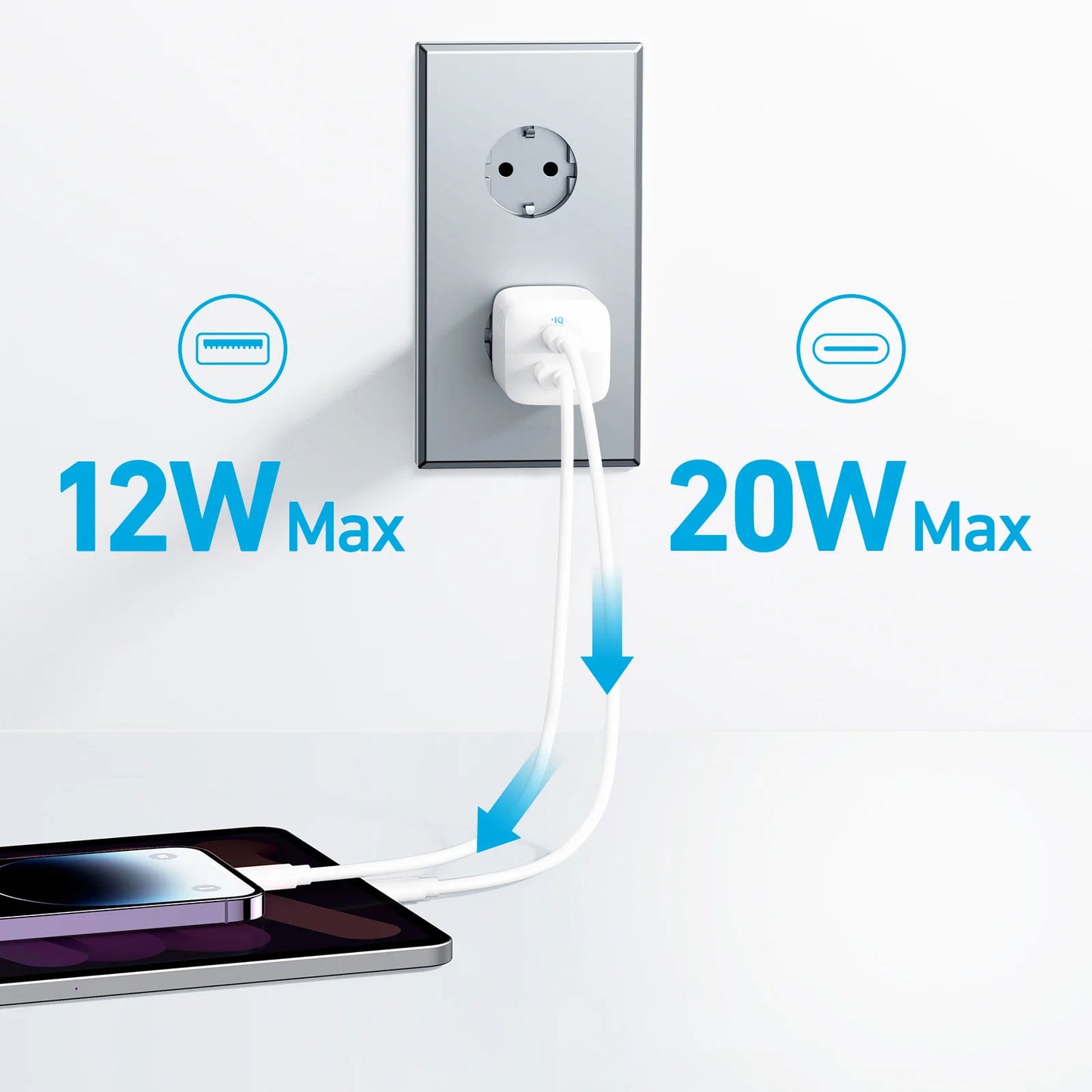 Anker 323 Network Charger, 33W, 3A, 1 x USB-A - 1 x USB-C, White A2331G21 