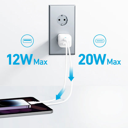 Anker 323 Network Charger, 33W, 3A, 1 x USB-A - 1 x USB-C, White A2331G21 