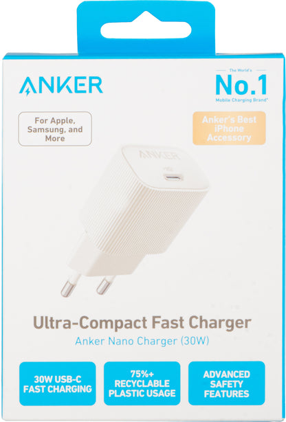 Mrežni polnilnik Anker 511 Nano 4, 30 W, 3A, 1 x USB-C, bel A2337G21 