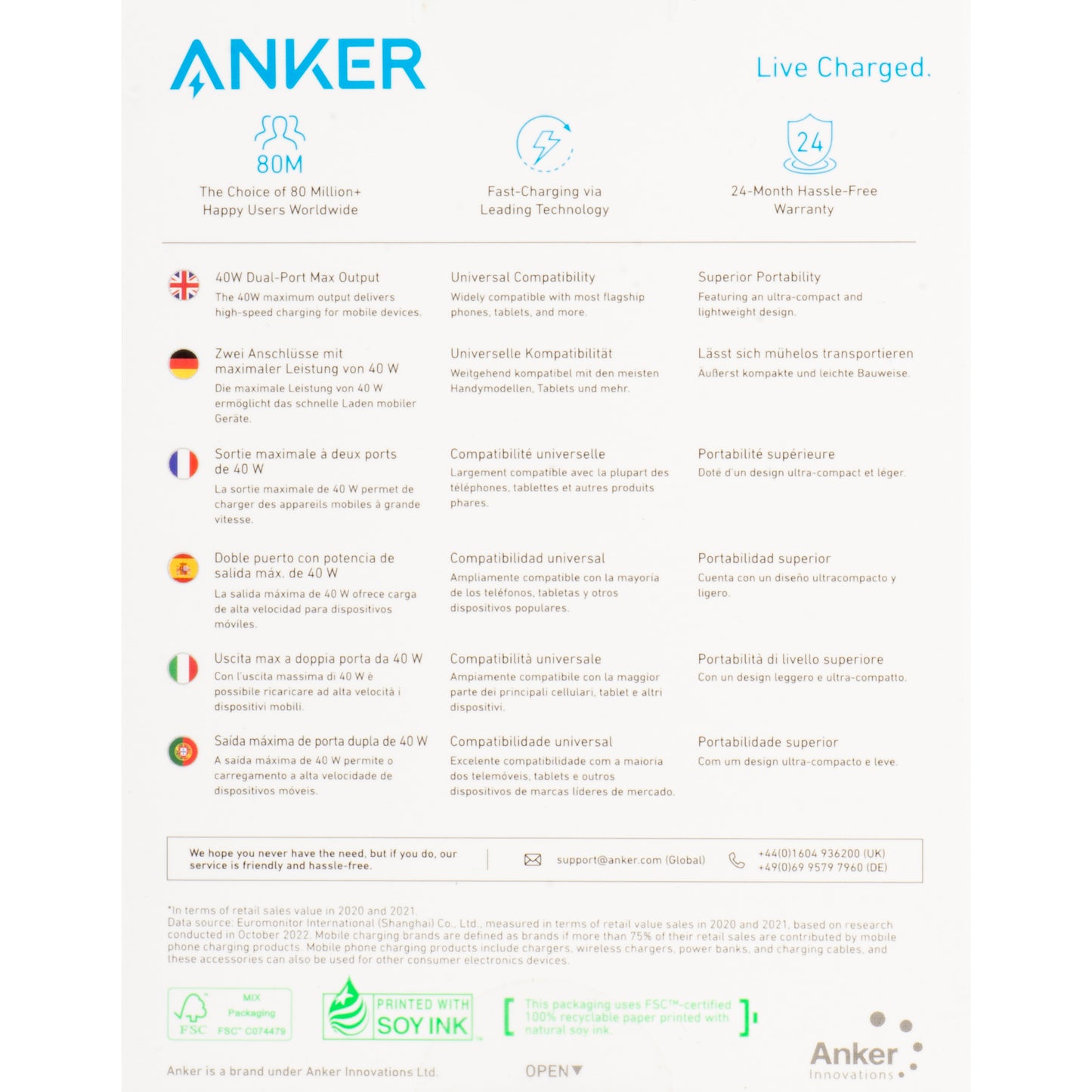 Anker 521 Nano Pro omrežni polnilnik, 40 W, 3A, 2 x USB-C, bel A2038G21 