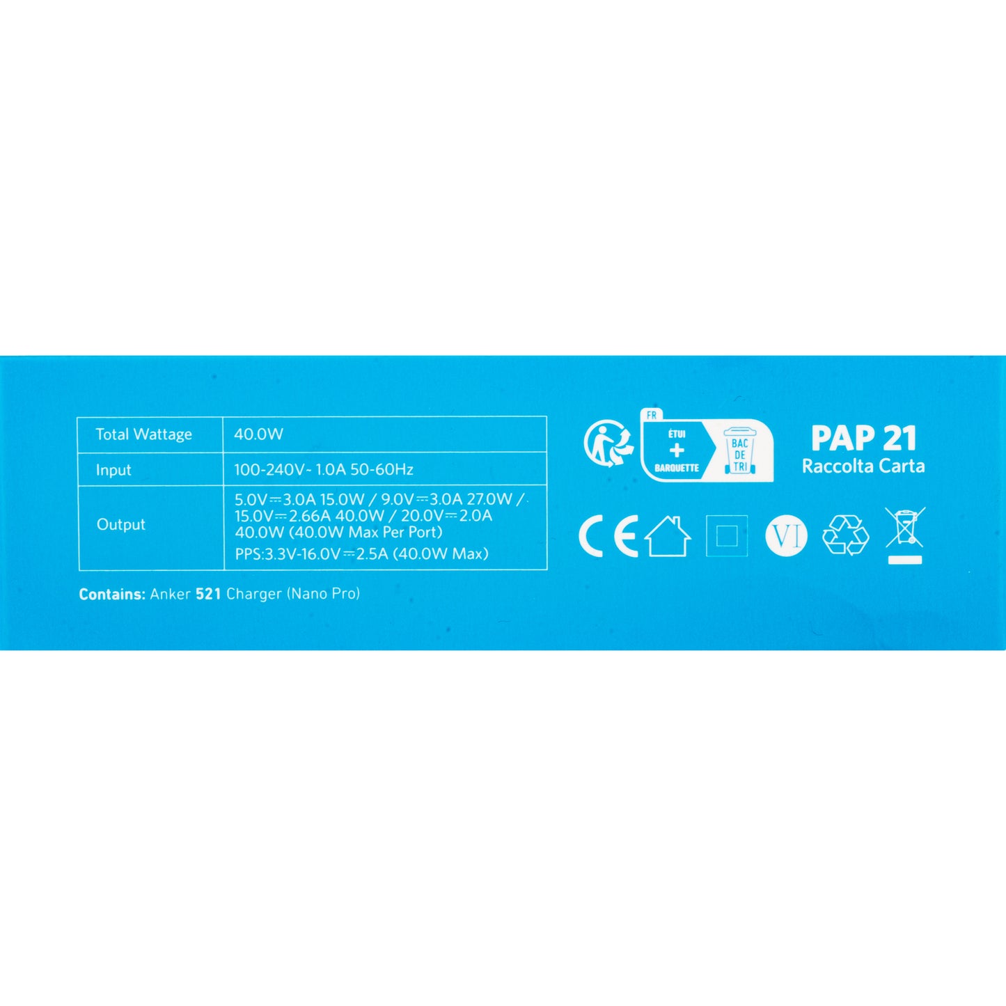 Anker 521 Nano Pro omrežni polnilnik, 40 W, 3A, 2 x USB-C, bel A2038G21 