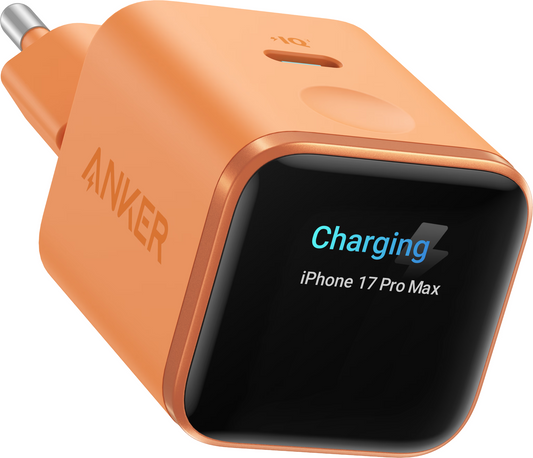 Omrežni polnilec Anker Nano Display, 45W, 3A, 1 x USB-C, Oranžen A121DGO1